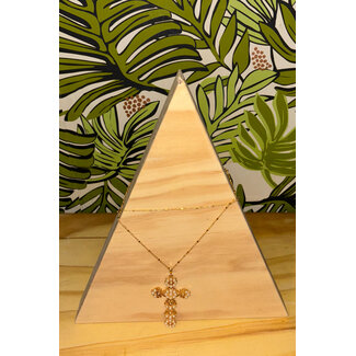 Fame Pave Pearl Long Cross Necklace (AN4833)