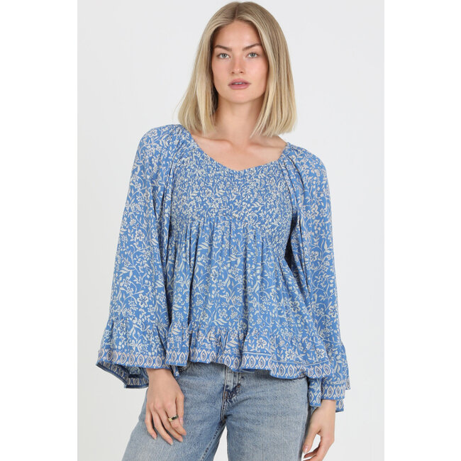 Angie Angie Bell Slv Smocked Top (C2584)