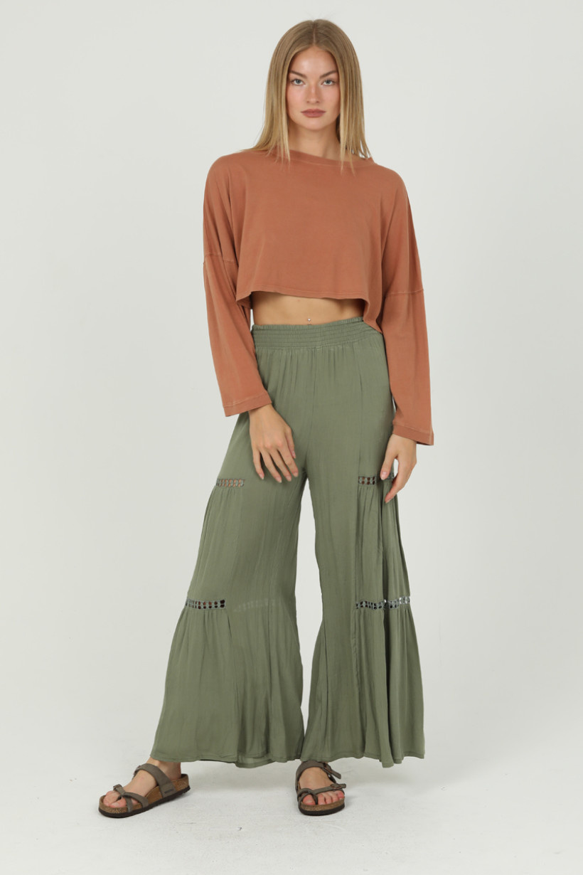 Angie Wide Leg Pant w/Lace Detail (25R84) - Creations Boutique
