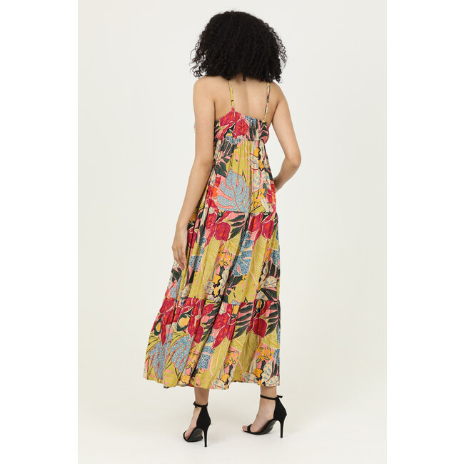 Angie Angie V Neck Tie Front Tiered Maxi Dress (C4A96)