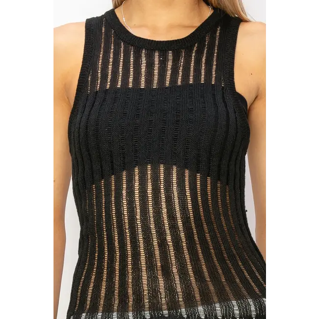 Double Zero Double Zero Open Knit Sleeveless Tank (DZ24C036)