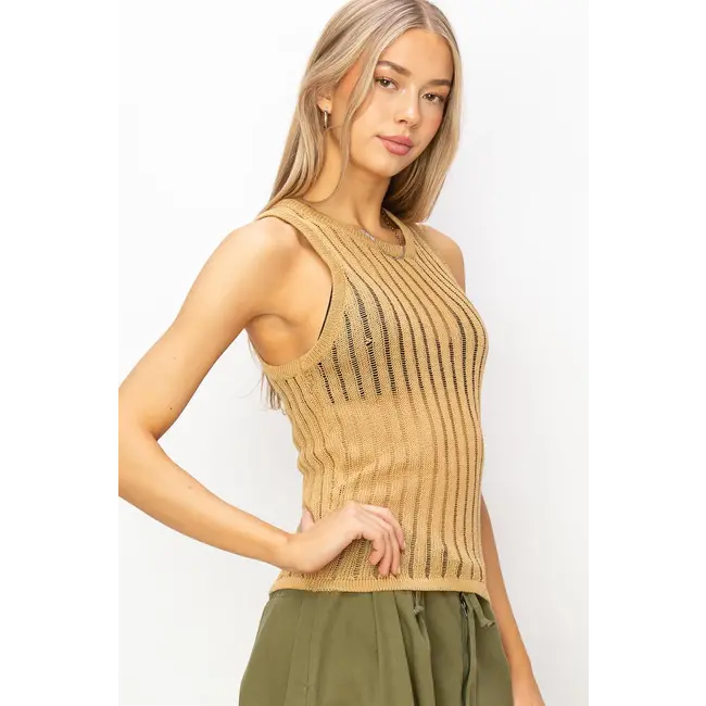 Double Zero Double Zero Open Knit Sleeveless Tank (DZ24C036)