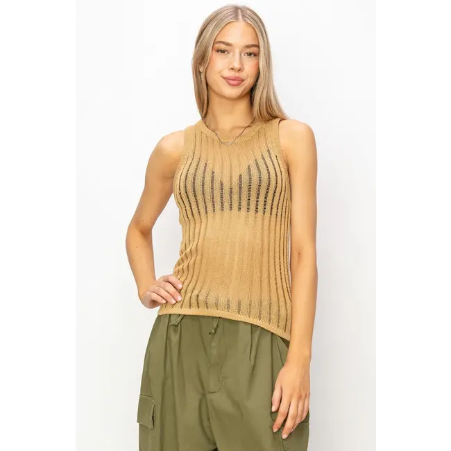Double Zero Double Zero Open Knit Sleeveless Tank (DZ24C036)