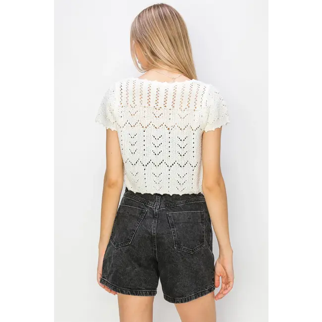 Double Zero Double Zero Pointelle Front Tie Knit Cardigan (DZ24C268)