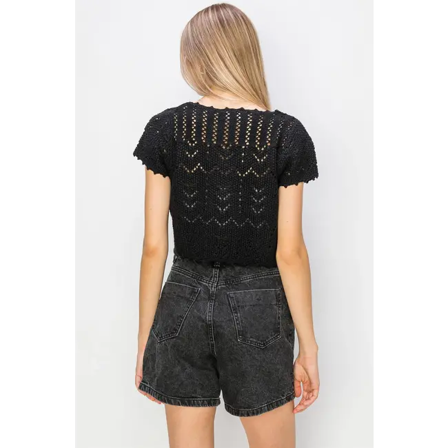 Double Zero Double Zero Pointelle Front Tie Knit Cardigan (DZ24C268)