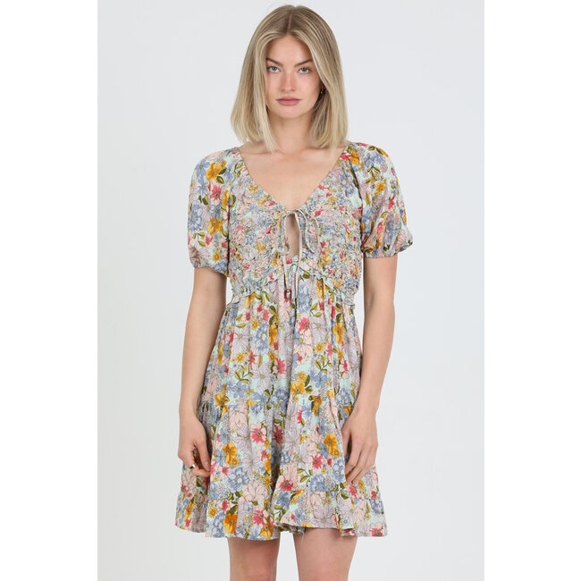 Angie Angie Smocked Tie Front Dress (F4K53)