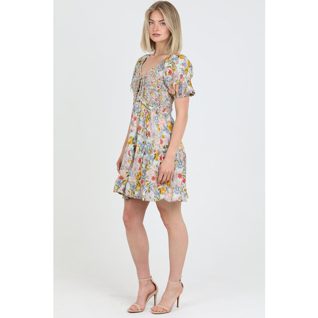 Angie Angie Smocked Tie Front Dress (F4K53)