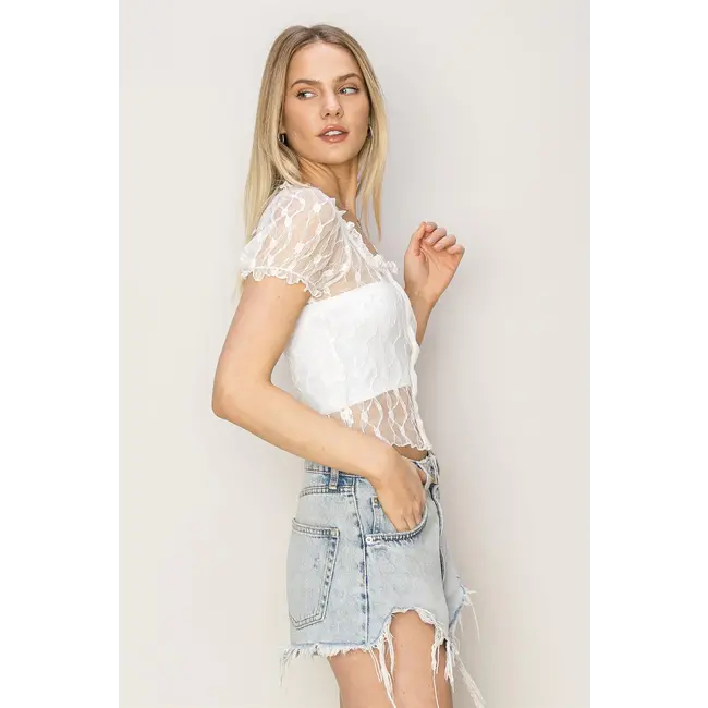 HYFVE HYFVE Open Front Sheer Short Sleeve Cardigan (HF24F359)