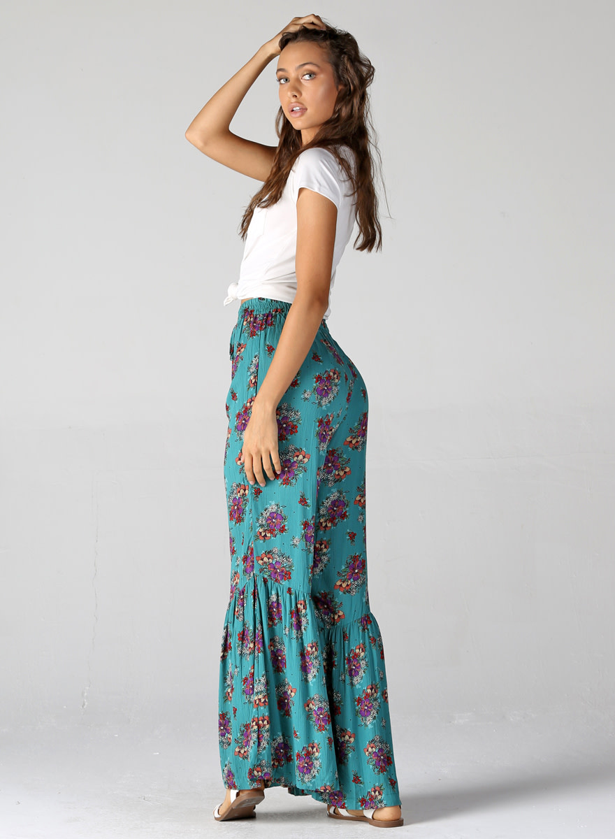 thumbnail image 2 of Angie Women's Wide Leg Pants With Lace Inserts, Black At Women's... 2 of 9