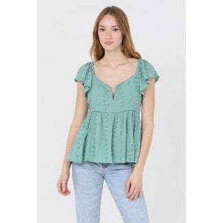 Angie Angie V Neck Shirt With Flutter Sleeve (F2783)