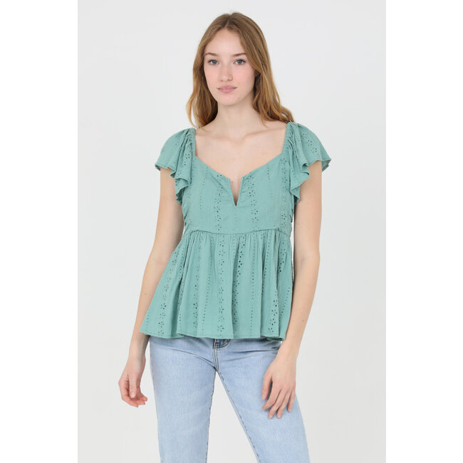 Angie Angie V Neck Shirt With Flutter Sleeve (F2783)