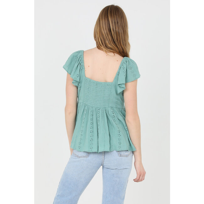 Angie Angie V Neck Shirt With Flutter Sleeve (F2783)