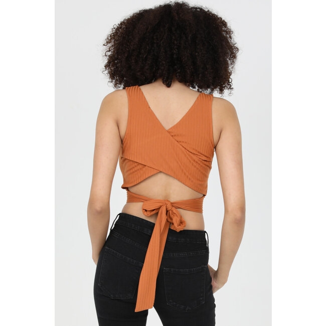 Angie Angie Rib Knit Criss Cross Back Tie Waist Top (X2DU9)