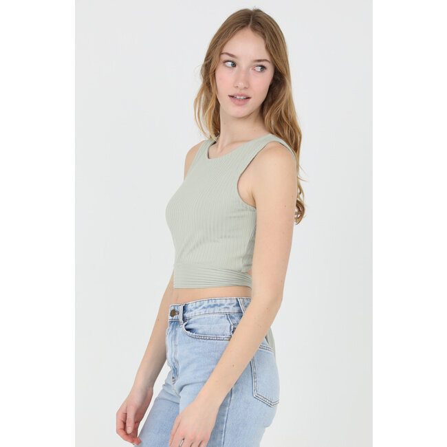 Angie Angie Rib Knit Criss Cross Back Tie Waist Top (X2DU9)