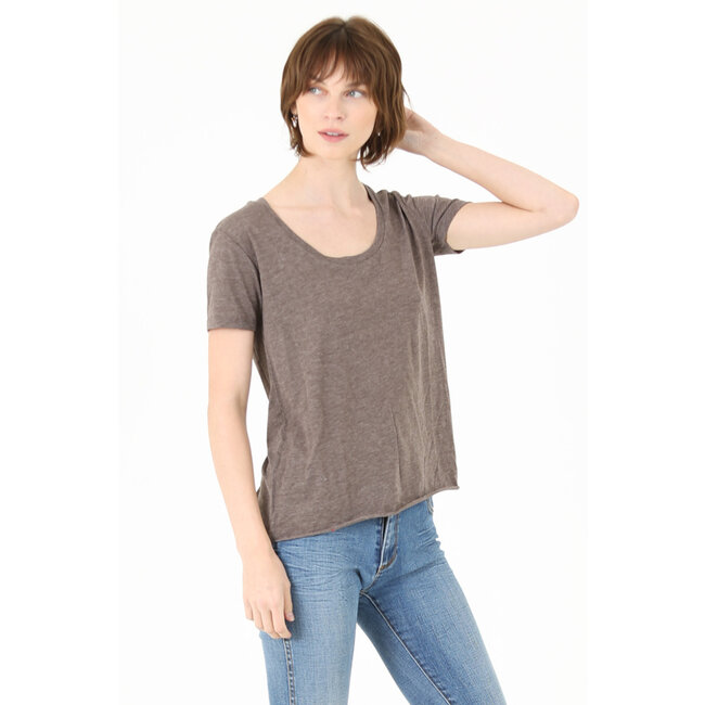Angie Angie Scoop Neck Shirt  Raw Hem (X2AG4)
