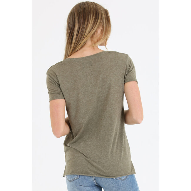 Angie Scoop Neck Shirt  Raw Hem (X2AG4)