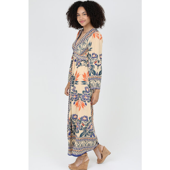 Angie Angie V Neck Maxi Dress W/ Sleeves (C4880)