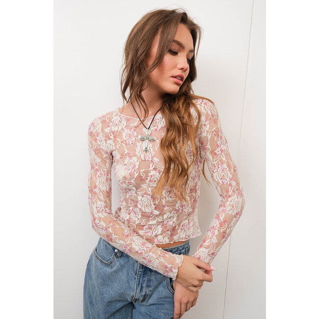 Pretty Garbage Floral print lace top (PST1137)