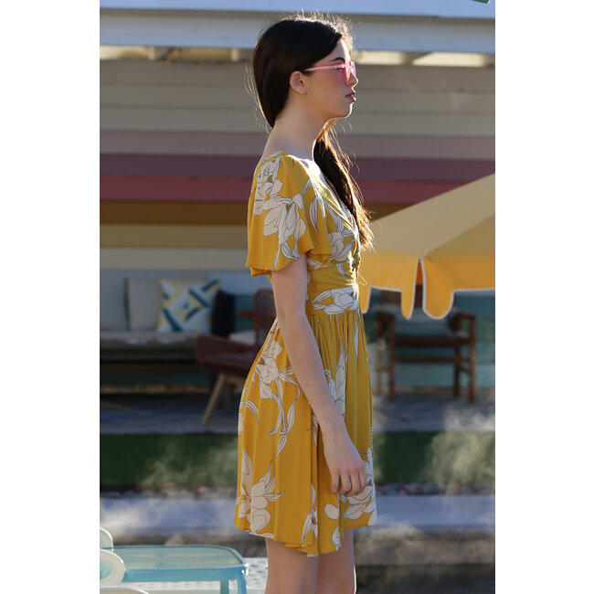 Angie Angie Twist Front Ruffle Sleeve Dress (C4458)