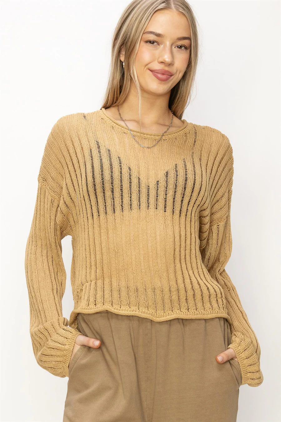 Double Zero OPEN KNIT LONG SLEEVE SWEATER (DZ24C030 Double Zero OPEN KNIT LONG SLEEVE SWEATER (DZ24C030