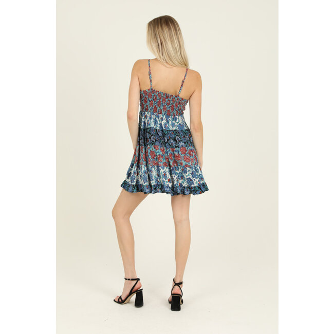 Angie Angie Smocked Bodice V-Neck Dress (C4B28)