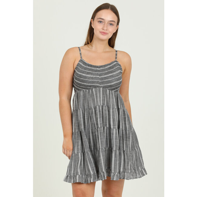 Angie Angie Smocked Bodice V-Neck Dress (C4B28)