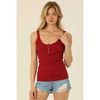 Angie Lace Trim Rib Knit Tank With Buttons - Creations Boutique