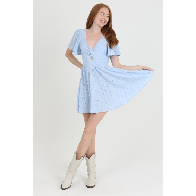 Angie Angie Twist Front Ruffle Sleeve Dress (C4458)