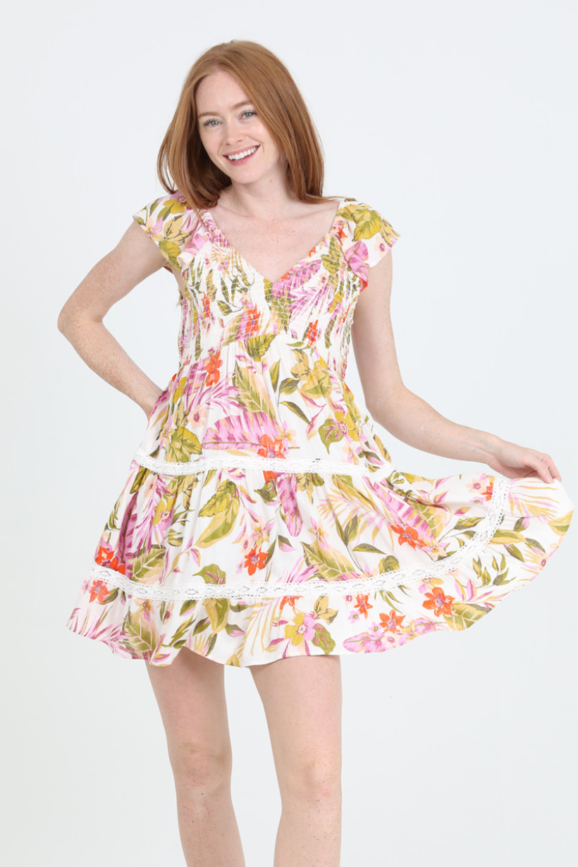 Angie Cap Slv Lace Insert Dress (F4K06) - Creations Boutique