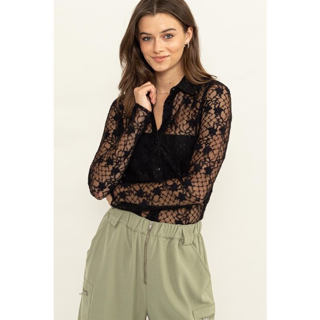 HYFVE Hyfve Floral Lace Button Up Blouse (HF24F746)
