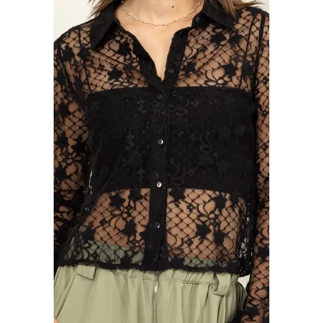 HYFVE Hyfve Floral Lace Button Up Blouse (HF24F746)