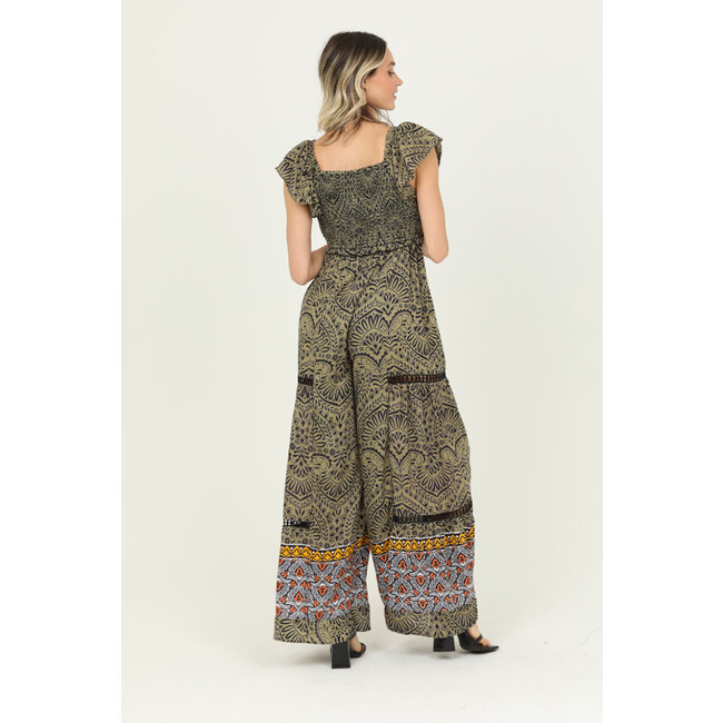 Angie Angie Flutter Slv Smocked Vneck Tie Front Jumpsuit (Q5Y41)