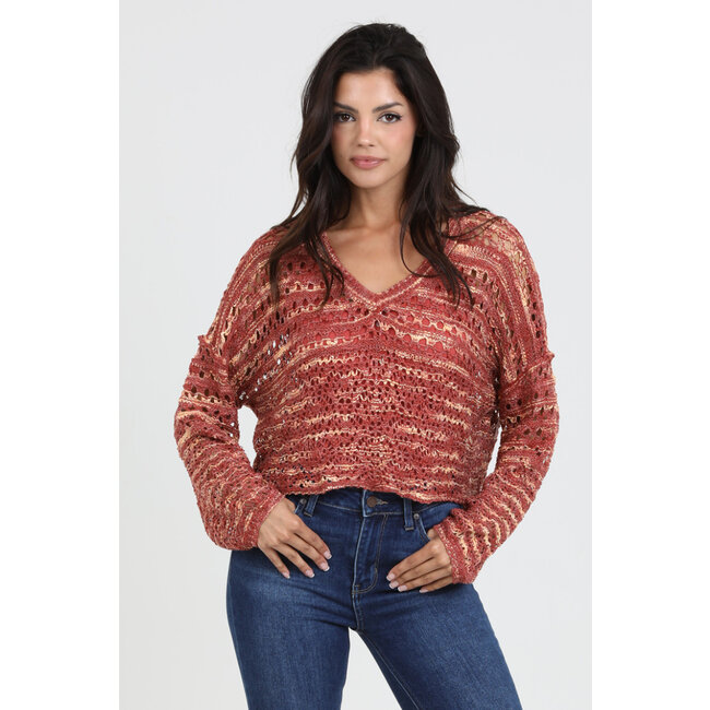 Angie Angie Open Knit Pullover V-Neck (XHS52)