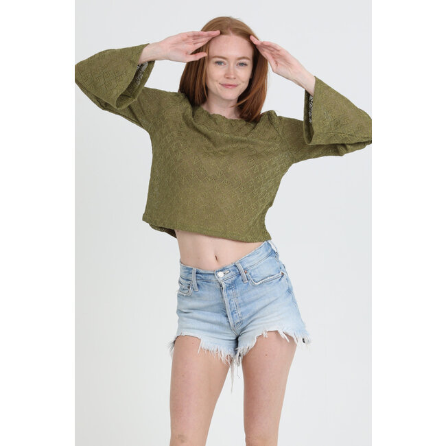 Angie Angie Ltwt Open Knit Flare Slv Top (X2EA8)