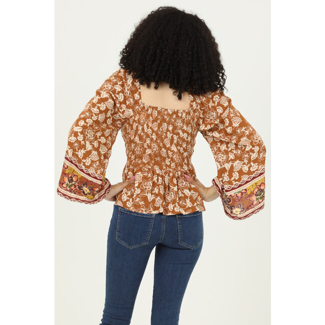 Angie Angie V Neck Twist Front Flare LS Top (C2145)