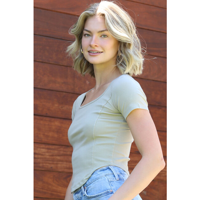 Angie Angie Scoop Neck Fitted Short Sleeve Crop Top (X2DS8)