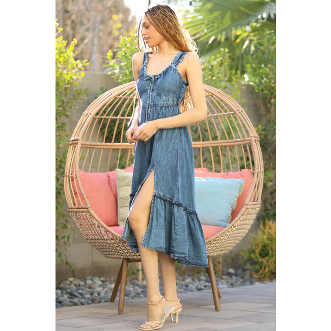 Angie Keyhole Tie Back Dress w/ Slit (C4E24)