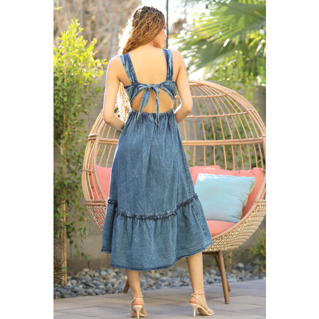 Angie Keyhole Tie Back Dress w/ Slit (C4E24)