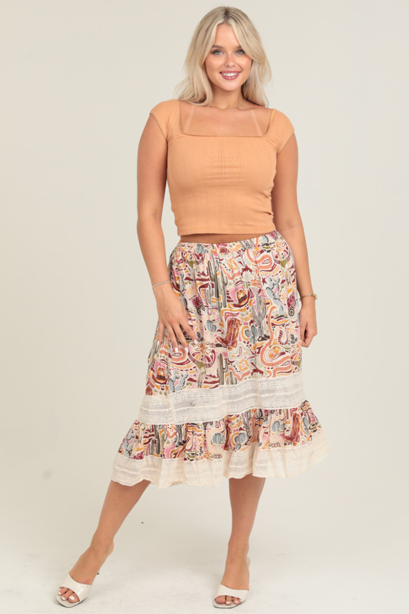 Angie High-Low Lace Insert Maxi Skirt (B6B43) - Creations Boutique