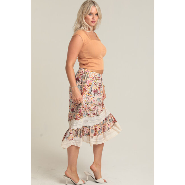 Angie High-Low Lace Insert Maxi Skirt (B6B43)