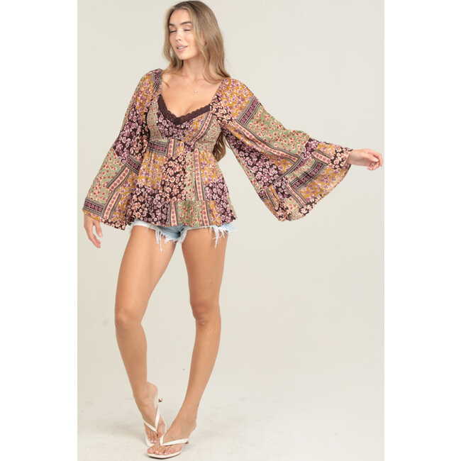 Angie Angie Lace Smocked Bodice Top (C2E10)