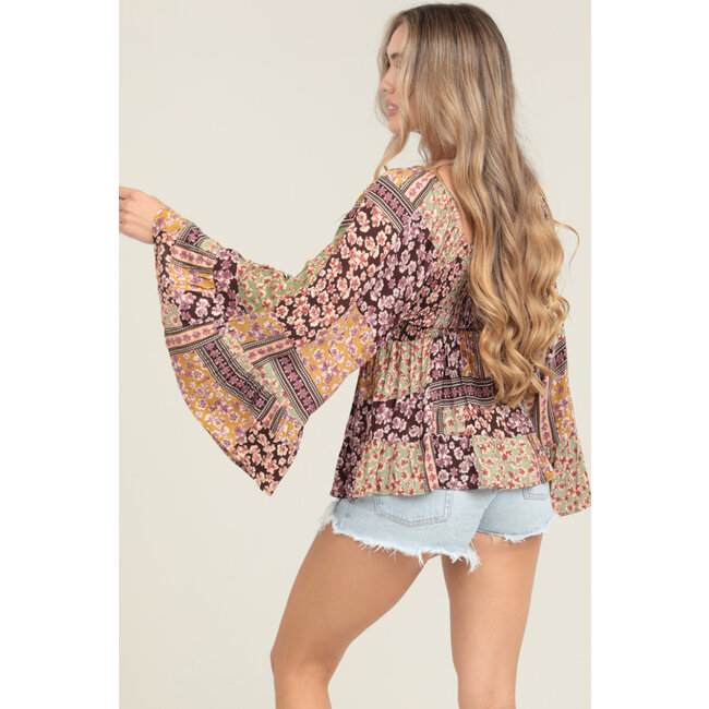 Angie Angie Lace Smocked Bodice Top (C2E10)