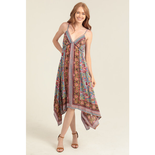Angie Angie Jagged Hem Midi withTie Neckline (C4E85)