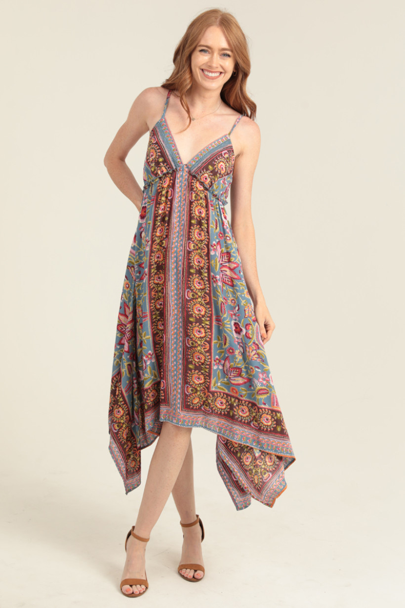 Angie Jagged Hem Midi withTie Neckline (C4E85) - Creations
