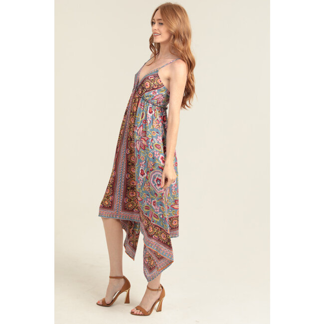 Angie Jagged Hem Midi withTie Neckline (C4E85)