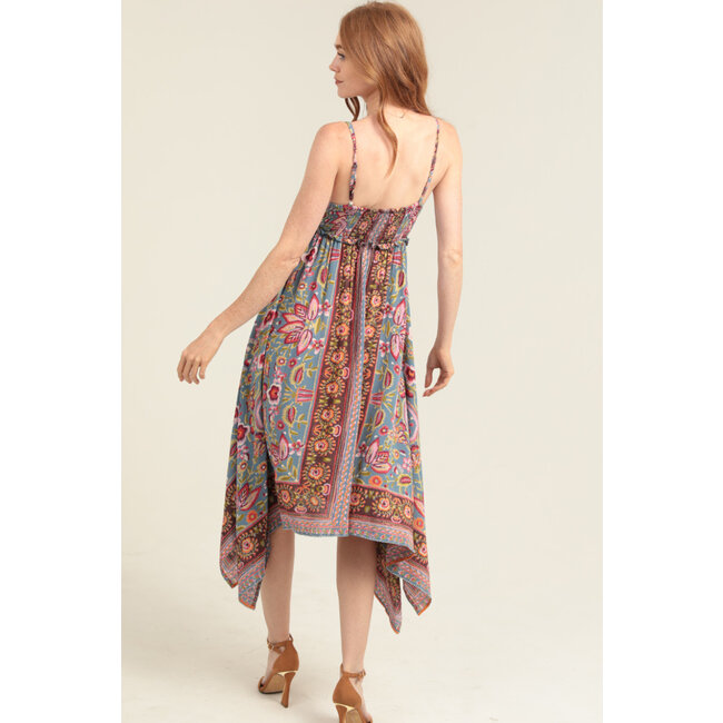 Angie Jagged Hem Midi withTie Neckline (C4E85)
