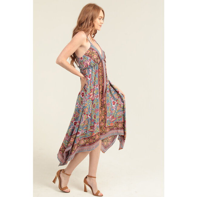 Angie Jagged Hem Midi withTie Neckline (C4E85)