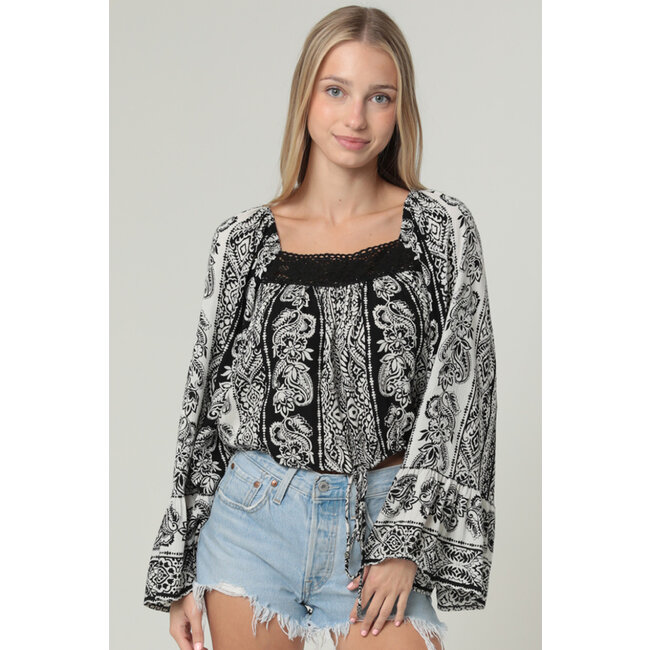 Angie Angie Peasant Top with Crochet Trim (C2D49)