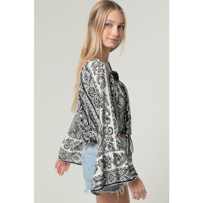 Angie Peasant Top with Crochet Trim (C2D49)
