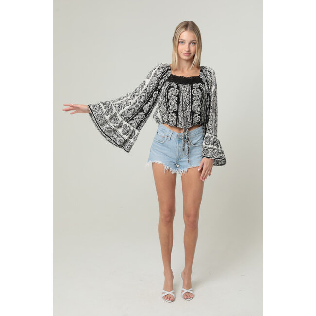 Angie Angie Peasant Top with Crochet Trim (C2D49)